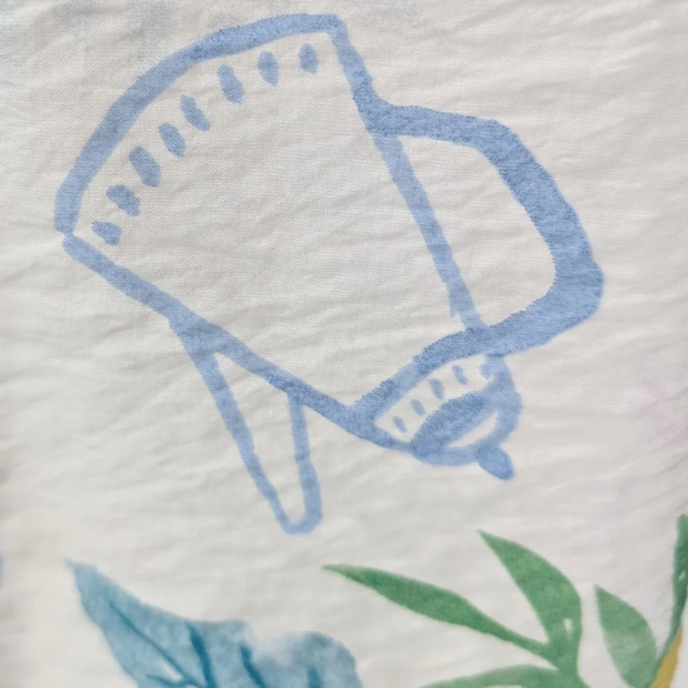 Rachel Zoe White Blue Green Floral Tea Watercolor Short Sleeve Blouse Large - Picture 10 of 12